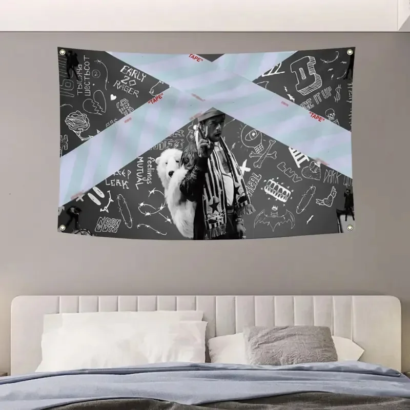 Lil Uzi Vert Tapestry Polyester Hip Hop Rapper Wall Hanging Aesthetic Dorm for Bedroom Man Cave Home Decor 26L0907