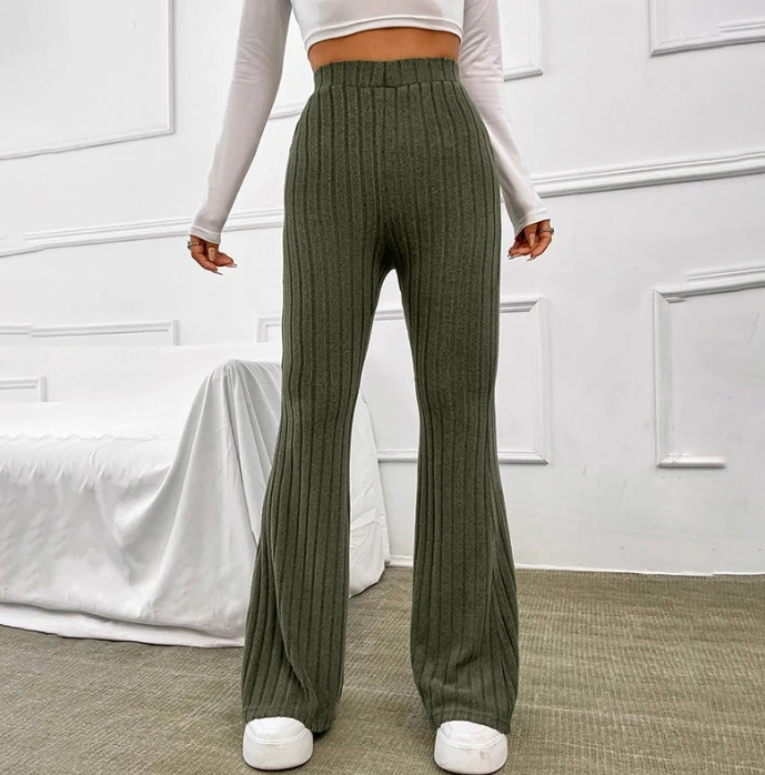 

Women's Fashion Solid Color Wersatile Wide Pit Stripe Casual High Waisted Long Pants Flared Wide Leg Pants Street Trendsetter