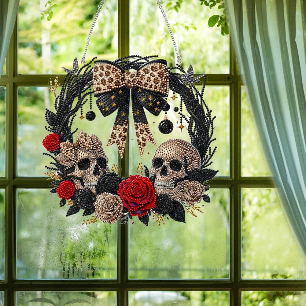 

Acrylic Special Shape Halloween Skull Rhinestone Diamond Art Pendants 5D DIY Diamond Painting Wreath Pendant for Art Crafts