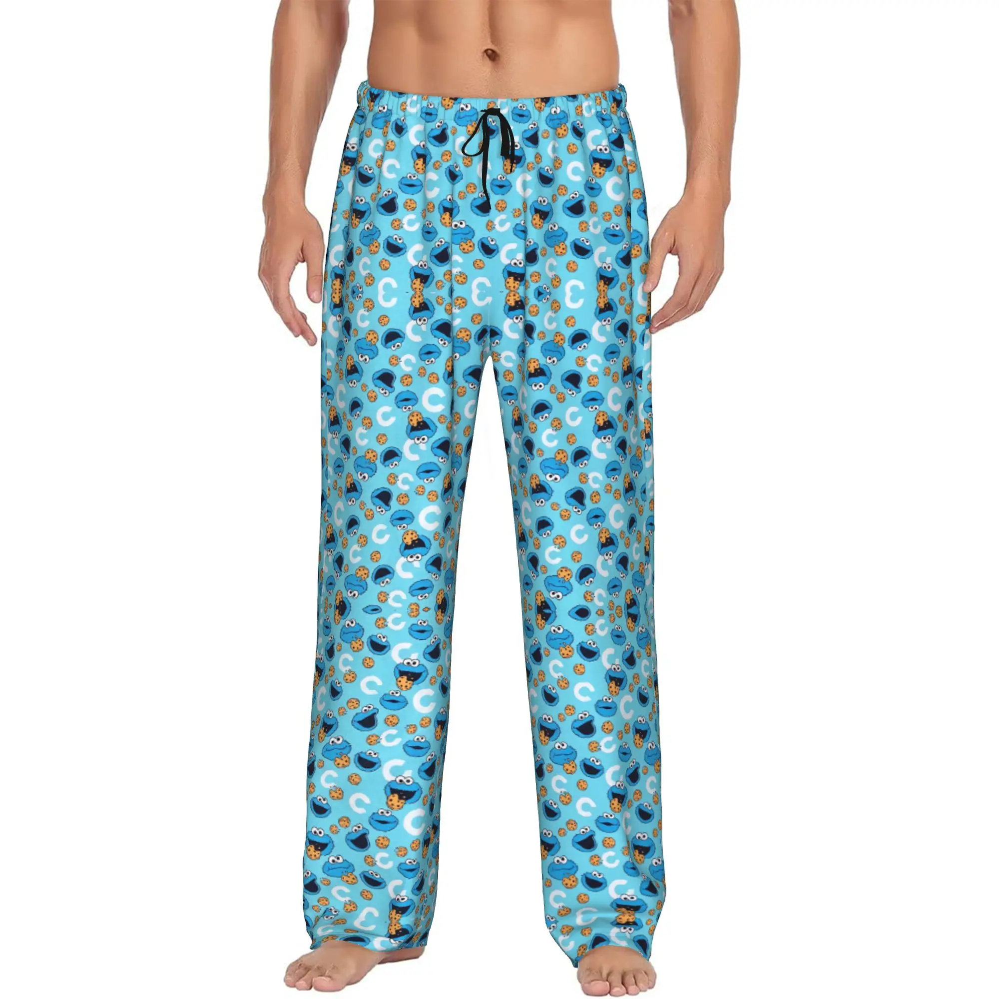 Custom Cookies Anime Monsters  Pajama Pants Sleepwear Men's Elastic Waistband Elmo Cartoons Sleep Lounge Bottoms with Pockets