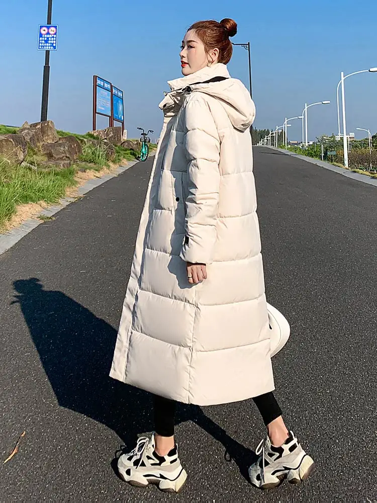 Vielleicht Parka Coat Extra Long Winter Jacket Women Hooded Pocket Zipper Female Lady Windbreaker Coat Casual Outwear Clothes