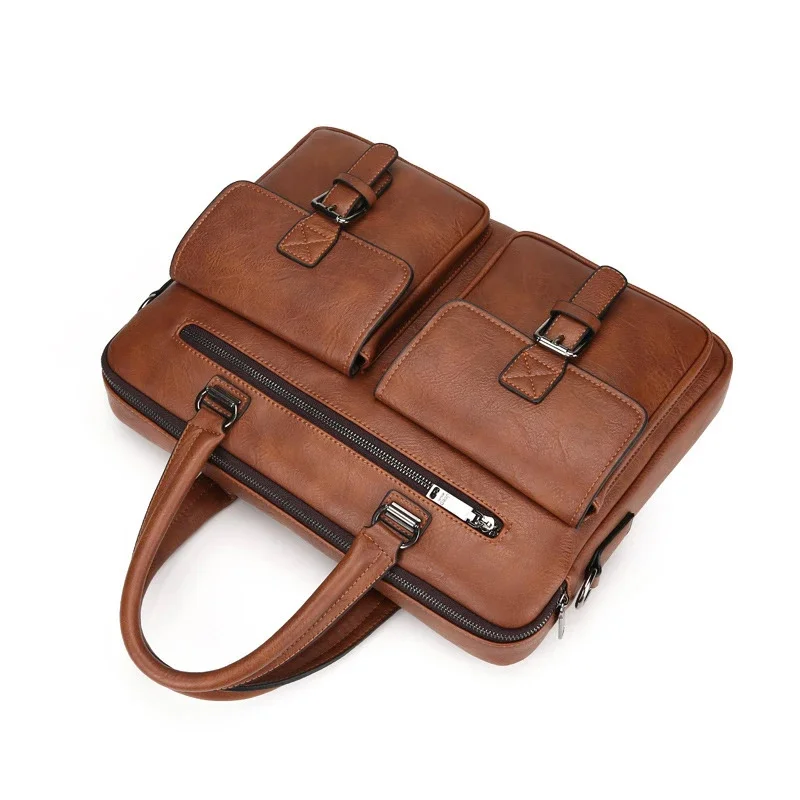 Maleta de couro PU vintage para homens, Messenger Bag, Crossbody Ita, sacola masculina, bolsas para laptop, 14 ombro