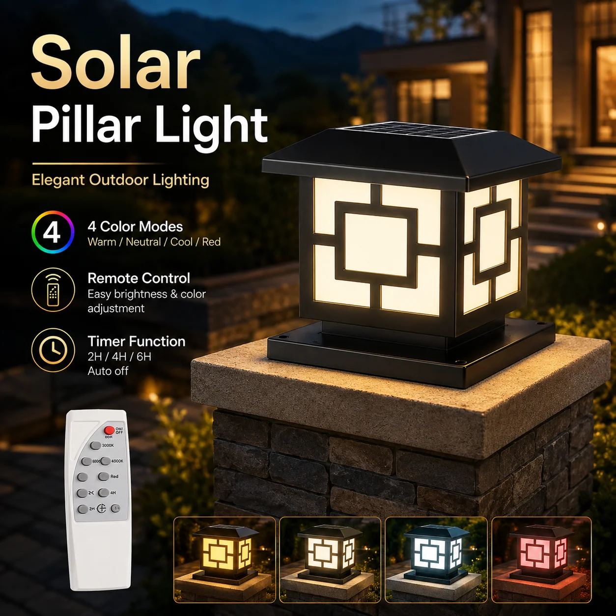 Lampes solaires LED avec télécommande, étanches IP65, lampe solaire de jardin extérieure, lampe solaire de porche, lampe solaire de chemin, lampe