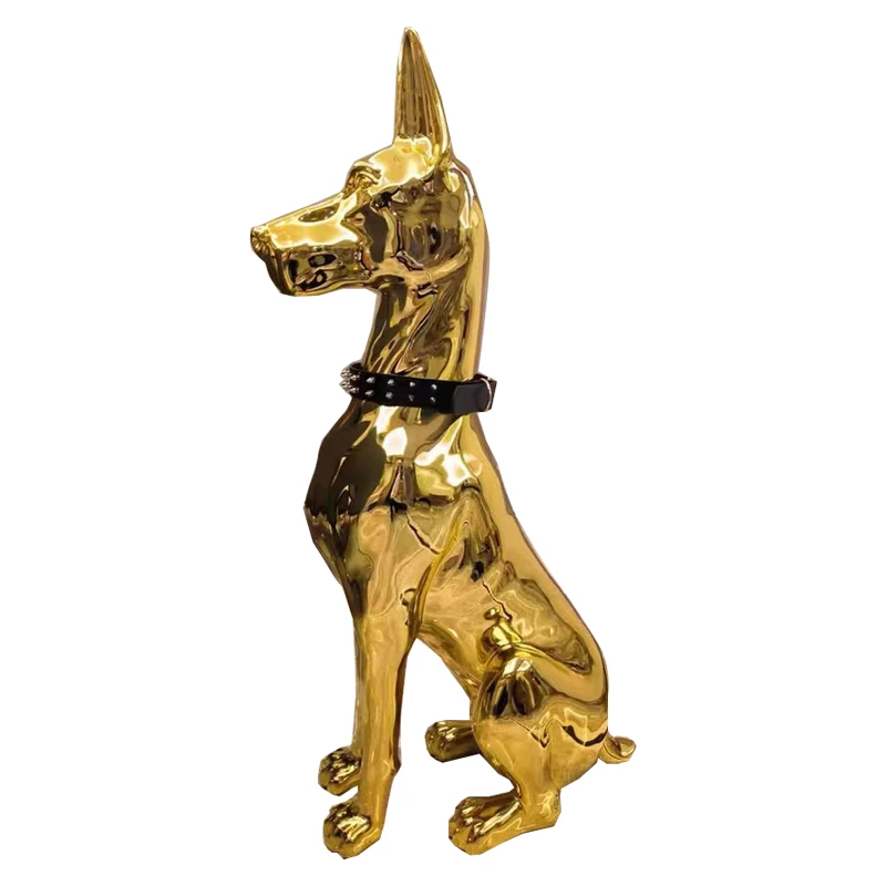 Factory Customized High Quality 75cm Dog Sculpture Creative Fiberglass Resin with Electroplating