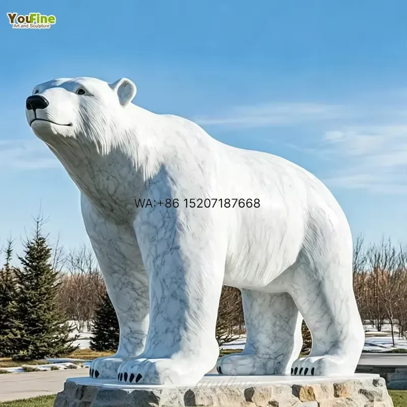 Wmwmnu for YOUFINE Large Size Outdoor Wildlife White Marble Polar Bear Statue Sculpture for Gardens