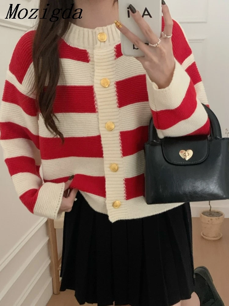 

Spring Autumn Striped Knitted Cardigans Women Button Up Loose Cardigan Sweaters Woman Korean Style Long Sleeve Knitwear