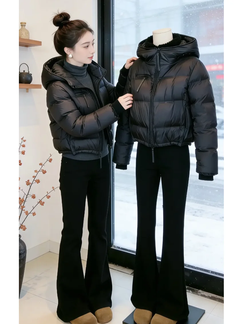 

Faionable ort Puffer Jaet Women's Winter Warm Sli Bread Sle Coat Korean Version Loose Fit Cotton down Coat