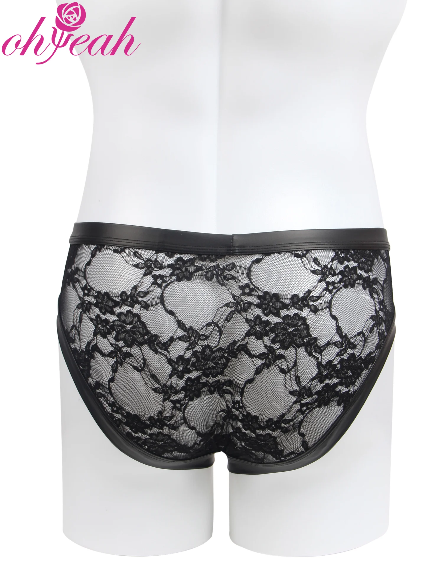 Ropa Interior Masculina de Encaje de Cuero PU Negro, Calzoncillos Triangulares Sexys con Bolsa en Forma de U, Elásticos y Ajustables, Talla Grande