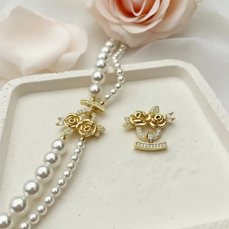 1PCS Brass Multi-row Rose Pearl Bracelet Necklace With Connecting Buckle At The End Diy Jewelry Accessories