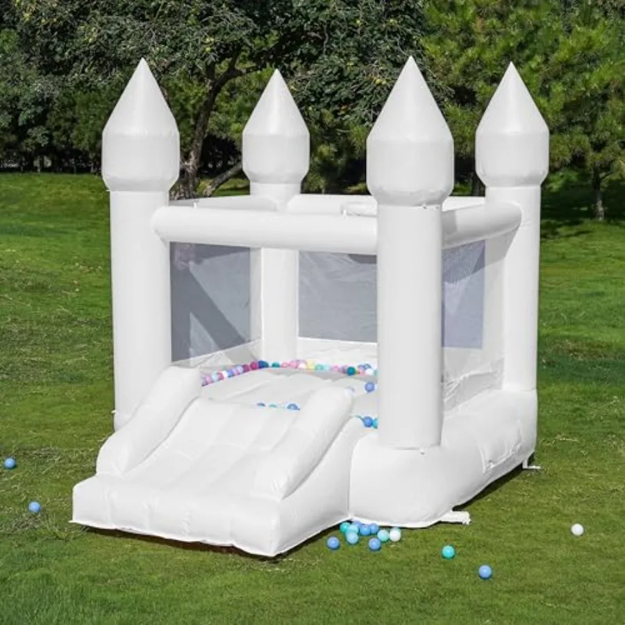 

Indoor PVC White Bounce House for 2-6 with Slide Toddler Bouncy House Blower Included Small Bouncy Castle 8.9ft Lx6ft Wx7.1ft H