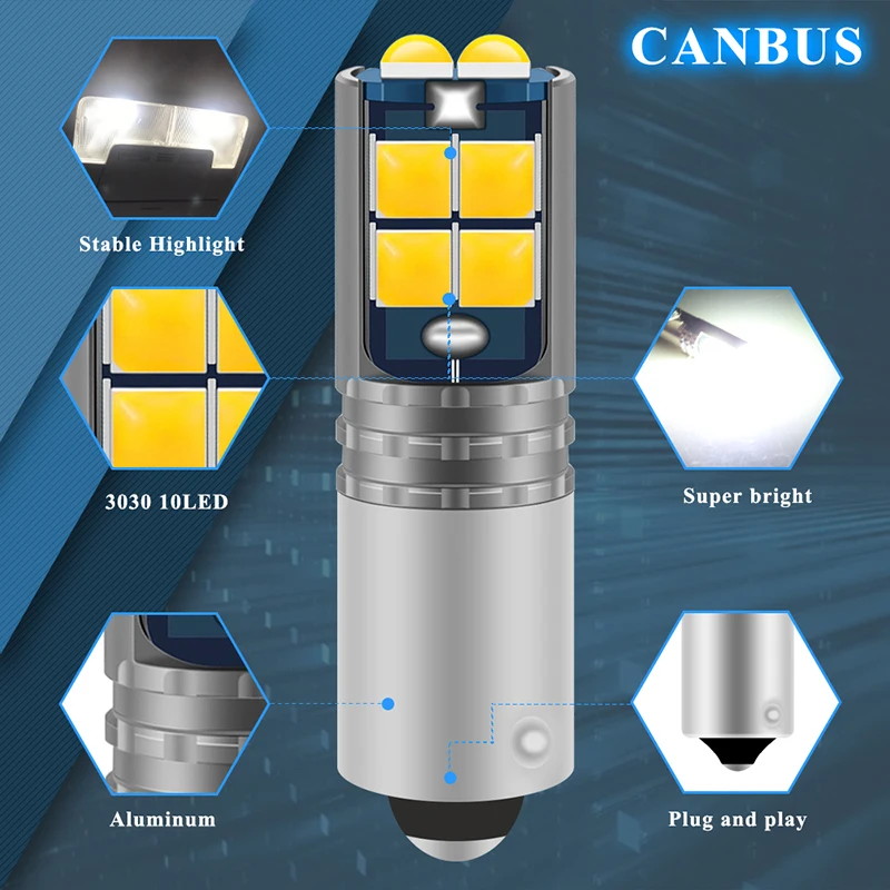 2 шт. светодиодные лампы BA9S BAX9S BAY9S H21W T4W H6W 3030 10SMD для подсветки номерного знака, салона автомобиля, лампы для чтения, аварийного освещения