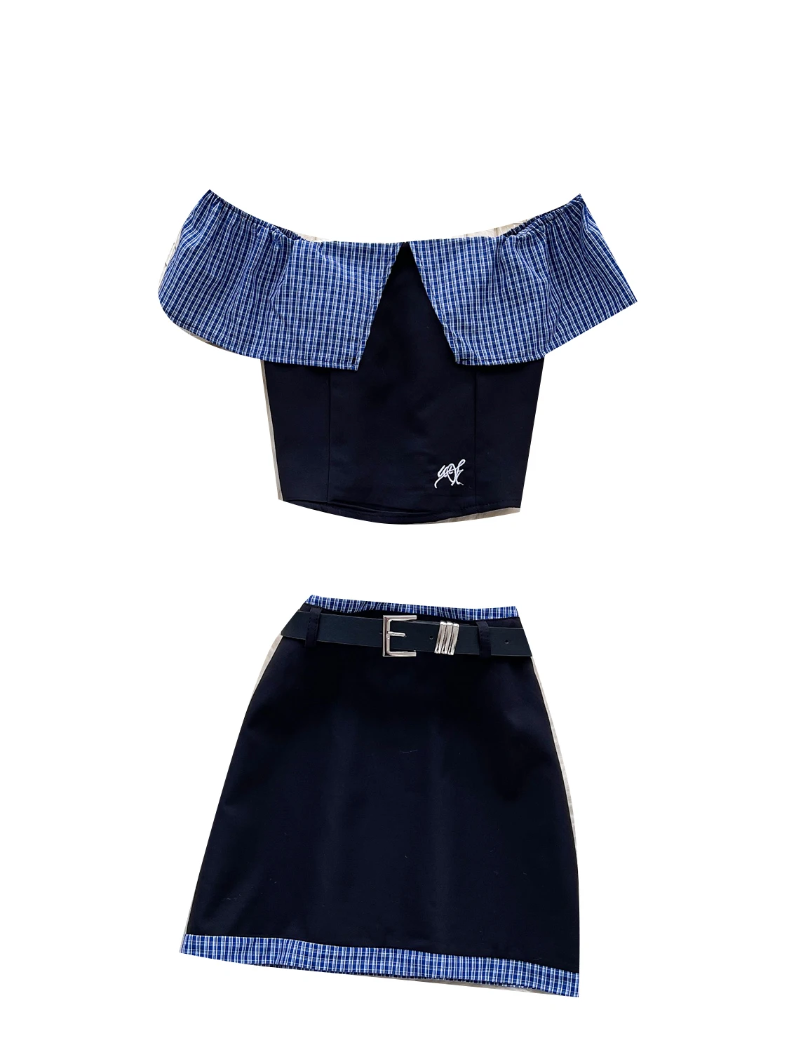 

Sweet Spicy Girl Летний наряд с высокой талией f Юбка на одно плечо Bore Hole ort Top Женский модный комплект круглый Ne ort Sl...