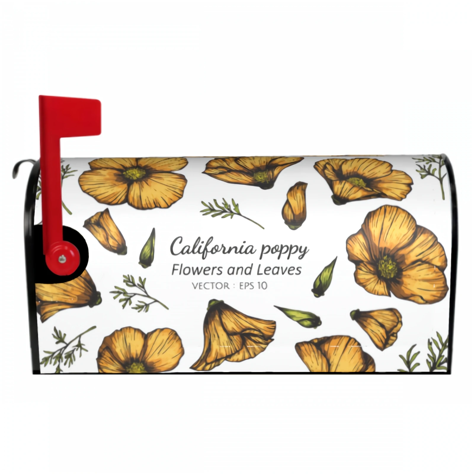 California Poppy Flower Magnetic Mailbox Cover Yellow Poppy Mailbox Covers Waterproof Mailbox Wraps Post Letter Box Decor