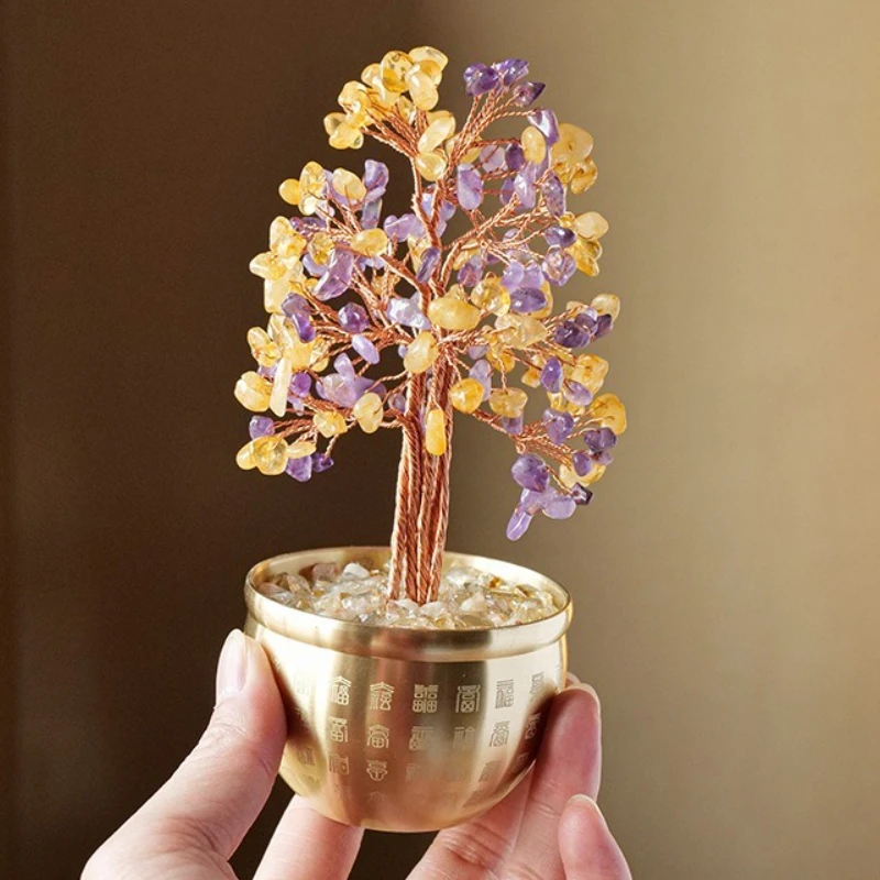

Shake Money Tree Natural Crystal Jewelry, Wealth Tree Yellow/Purple/Pink Crystals, Home Decorations, Desktop Ornaments