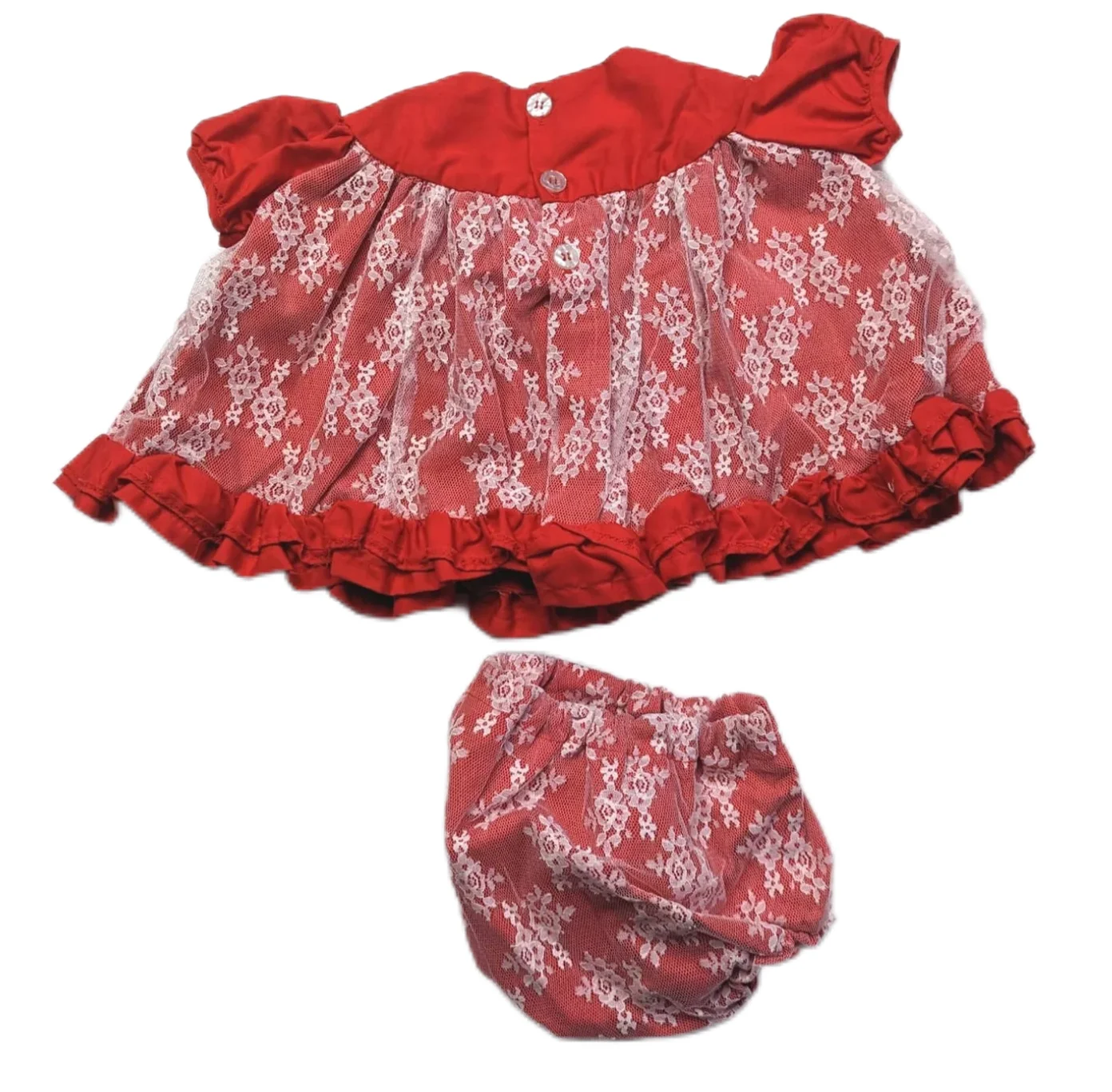 French Sexy Adult Customized fetishist Crossdressing Sissy Red Cotton Finish Lace Overlay with Underwear Short Dress