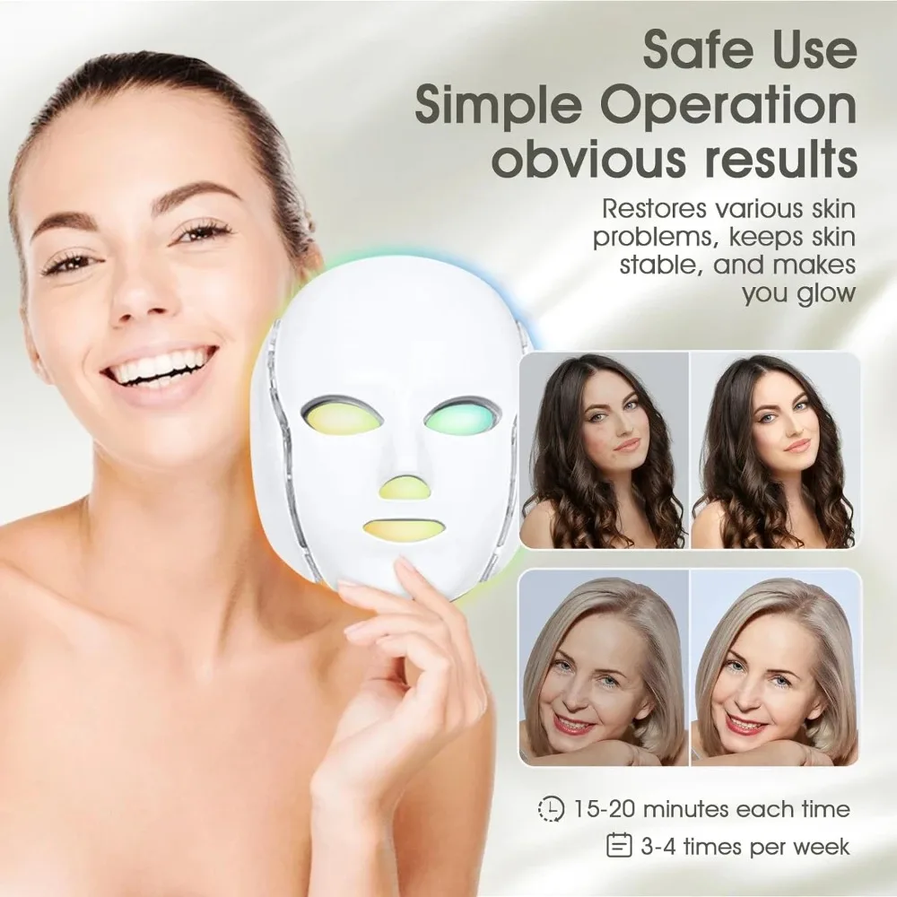 LED Mask Beauty Machine 7 Colors Light with Neck Skin Rejuvenation Whitening Anti Acne Face Lifting Firm Massager Skin Care SPA