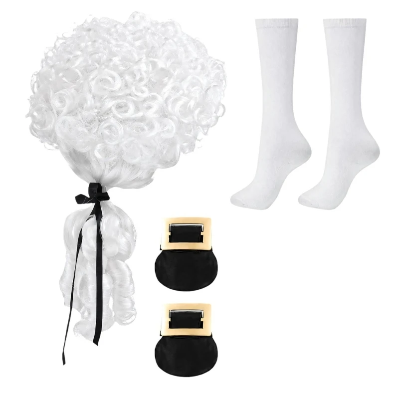 Q39C White Curly Lawyer Role Play Accessories for Halloween Costumes Theater Use and Historical Legal Styling Wear