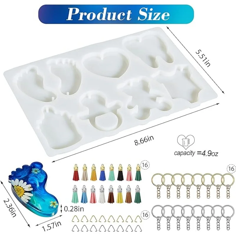 DIY Crystal Epoxy Resin Mold Anniversary Foot Love Pendant Keychain Mirror Silicone Mold