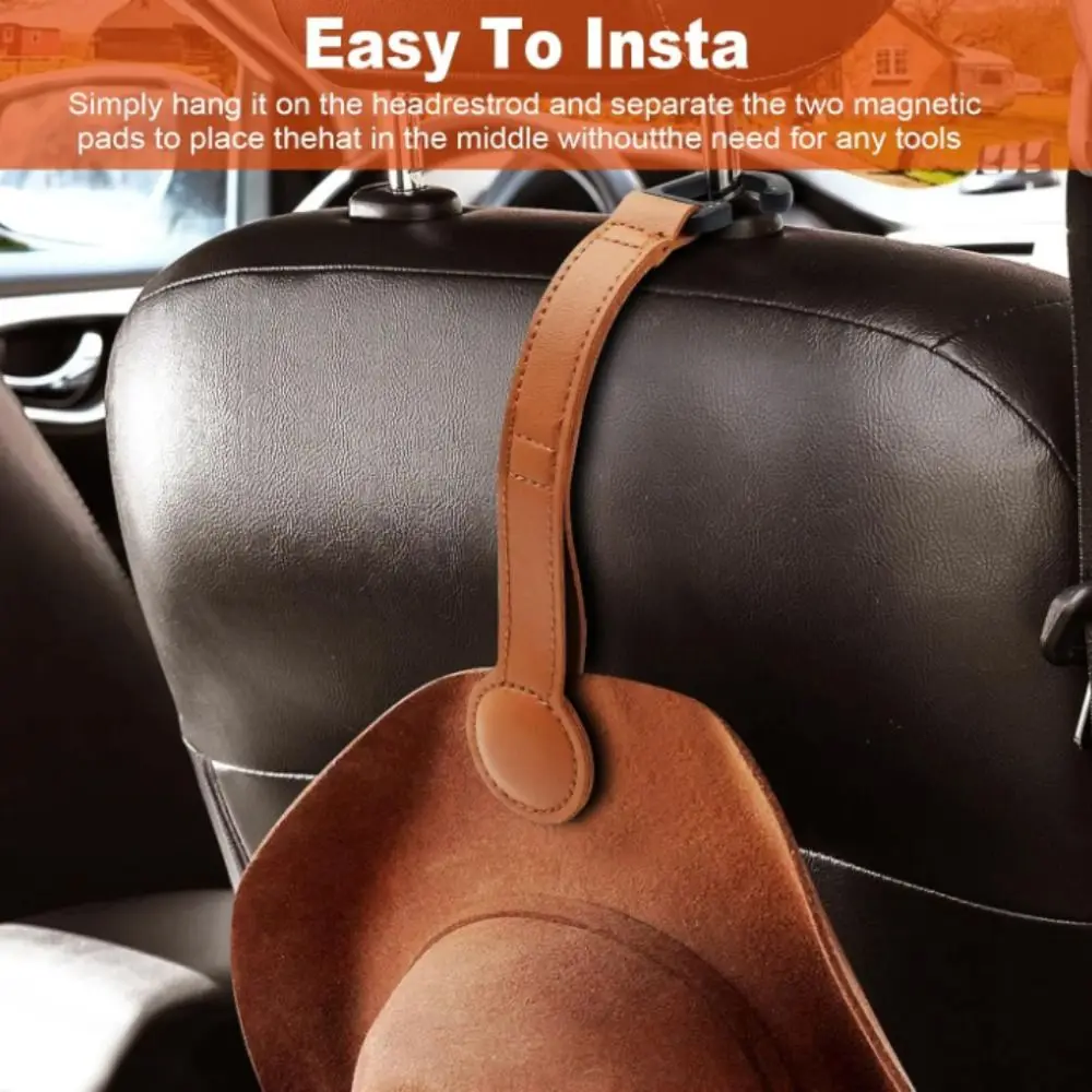 PU Leather Cowboy Hat Holder for Truck Space Saving Easy Installation Magnetic Cap Clip Portable Keep Hat Shape Cowboy Hat Rack view 4