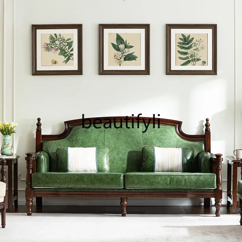 American sofa green leather living room leather sofa combination European blue high-end first-layer cowhide