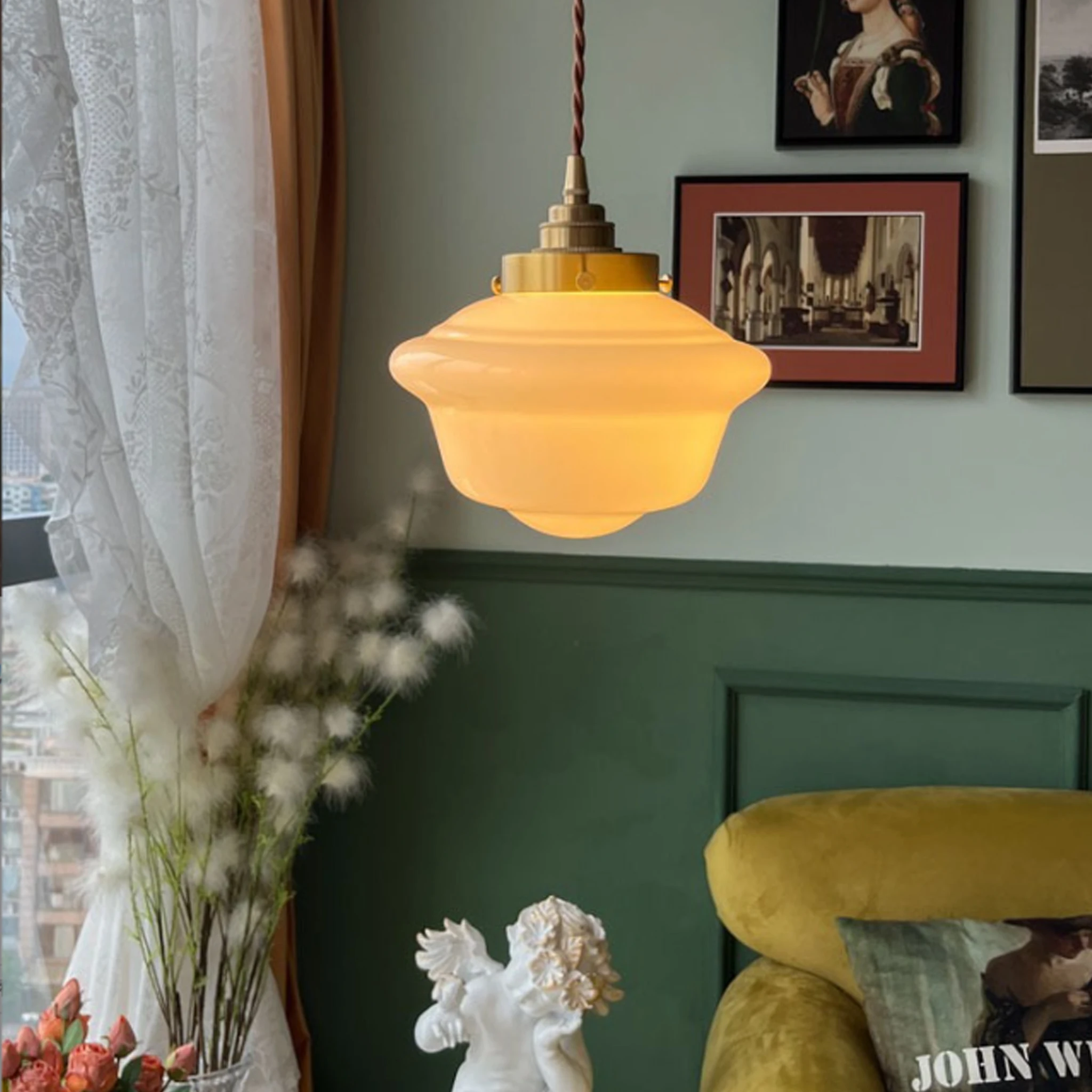 Modern White LED Pendant Light Fixtures Japanese Style Pendant Lamp Soft for Bedroom Living Room Dining Room Kitchen Island