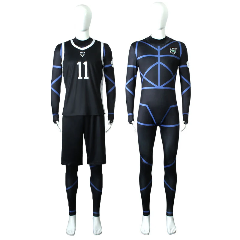 Anime Blue Lock Stationary i Seishiro Cosplay Costume pour hommes et femmes, maillot noir, combinaison, perruque, maillot de football