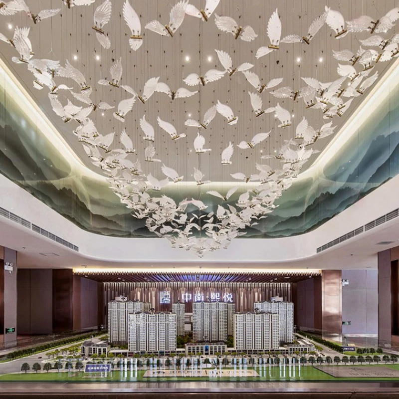 custom，Modern Bird  Chandelier Designer Seagull Sales Department Lamp Hotel Staircase Lobby Front Desk Chandelier