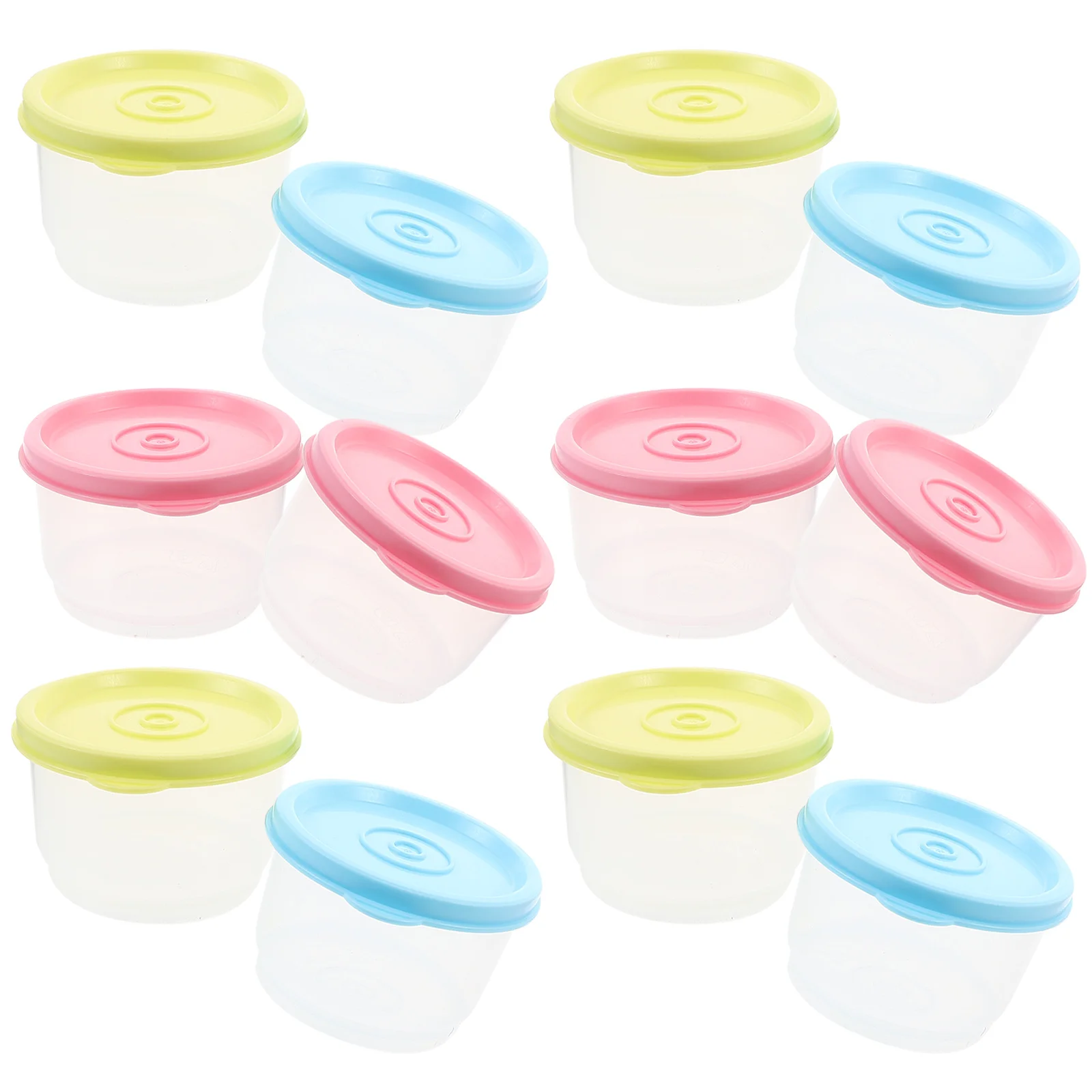 12 個ミニ食品保存ボックスラウンドプラスチック容器蓋付きスナックソース冷蔵庫冷凍庫小型コンパクト再利用可能
