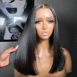 Silk Straight Lace Front Wig Soft Natural Black 16Inch 180%Density For Women With Baby Hair Glueless Synthetic Preplucked Daily