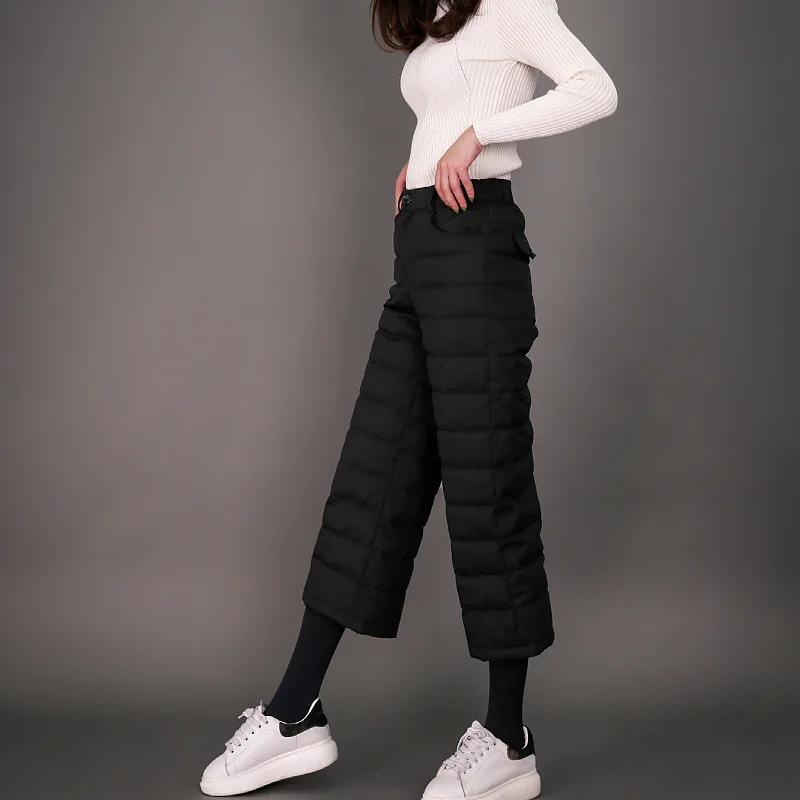 Down Pants Women Winter New Korean Version Of High-Waisted Nine-Minute Wide-Leg Pants Loose Straight Cotton Pants Warm Thick