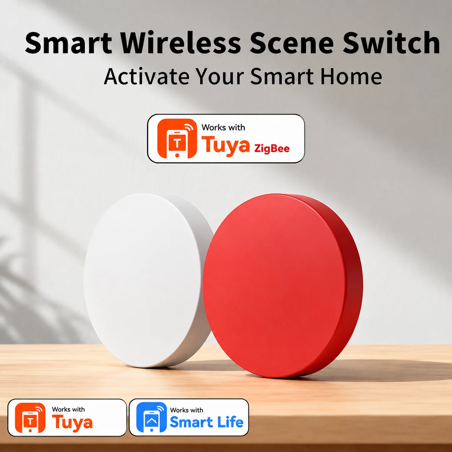 Intelligenter Knopf für Tuya ZigBee – 3-Szenen-Funkfernbedienungsschalter für Alexa / Google Home, Sprachsteuerung für das ganze Haus, Smart Life App, batteriebetrieben, kein Hub im Lieferumfang