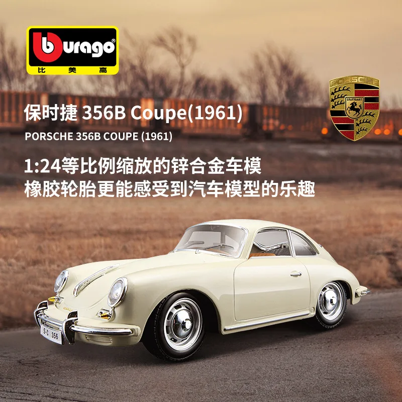 1:24 Bburago 1961 Porsche 356B Model mobil Coupe Vintage Vintage PORSHCE Retro klasik 718 Boxster mobil olahraga paduan mainan kendaraan mewah