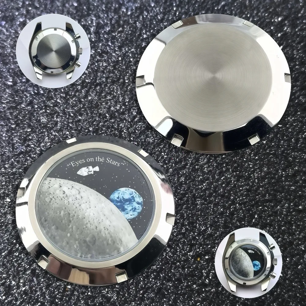37MM Moon Pattern Bottom Cover Stainless Steel Bottom Cover suitable for VK63 Case Used For Assembling Accessories Of 40mm  Case