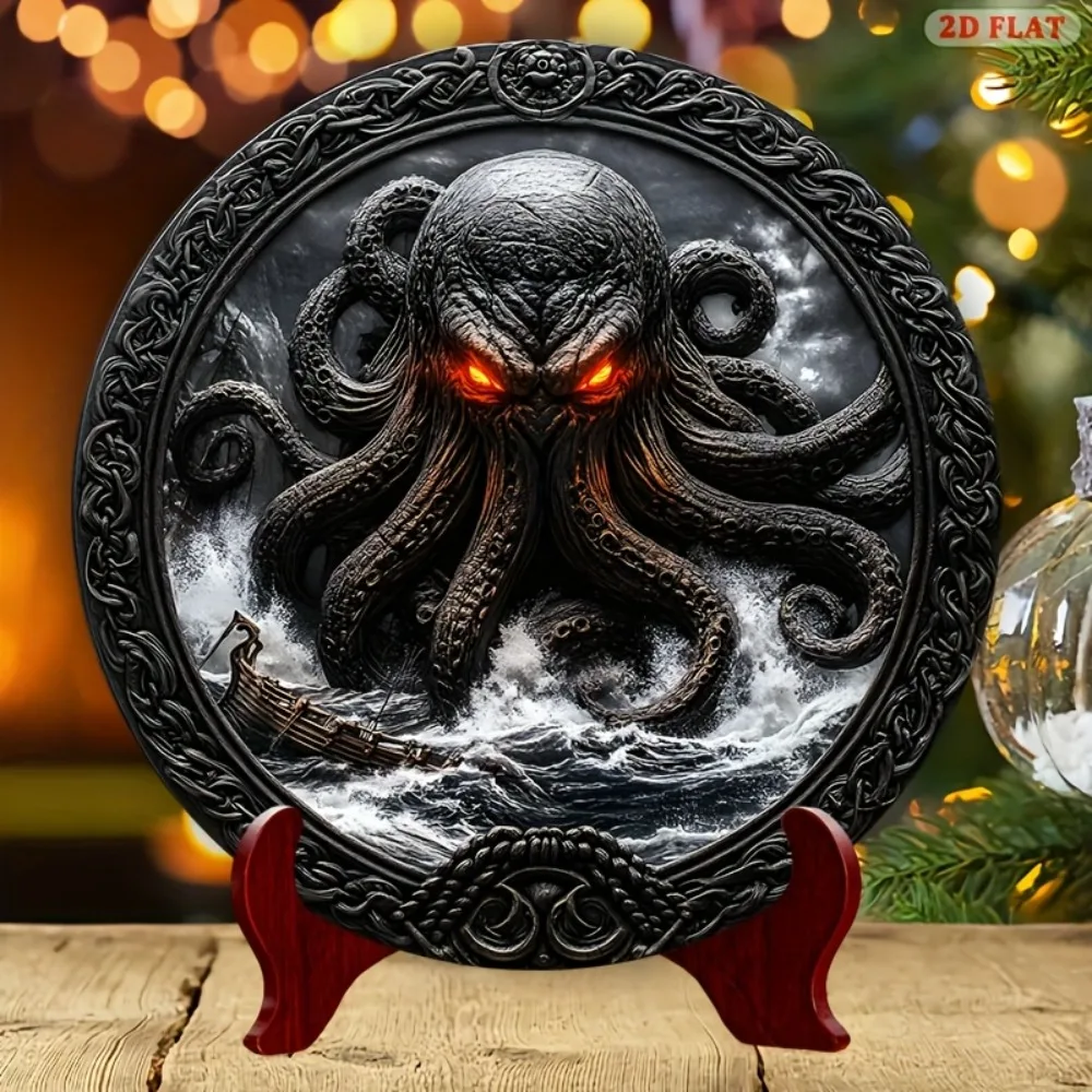 2D Cthulhu Retro-Metallschild, 7,87 x 7,87, rund, Aluminium, Wandkunst, Dekoration für Zuhause, Garage