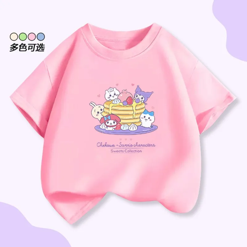 2026 New Summer Sanrio Family Melody Kuromi Cake Printed T-s