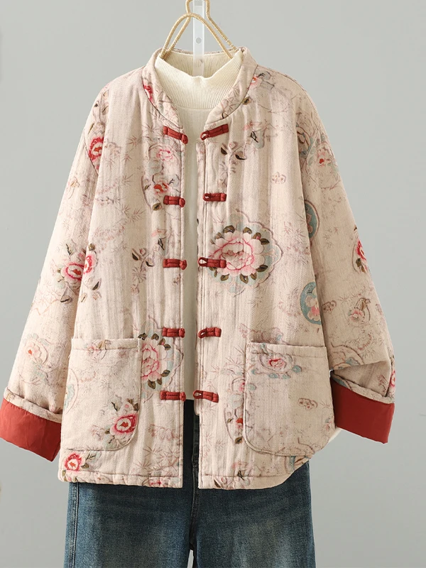 

Двусторонняя одежда из хлопка и льна, свободная круглая женская куртка на пуговицах в стиле ретро в китайском стиле, удобная теплая модная