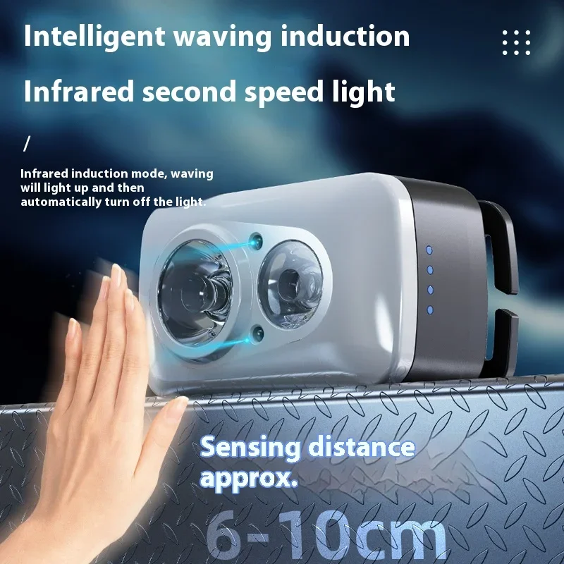 Induction Strong Bald Headlight Portable Hook Outdoor Adventure Maintenance Headlight Electric Display Portable Hat Clip Light