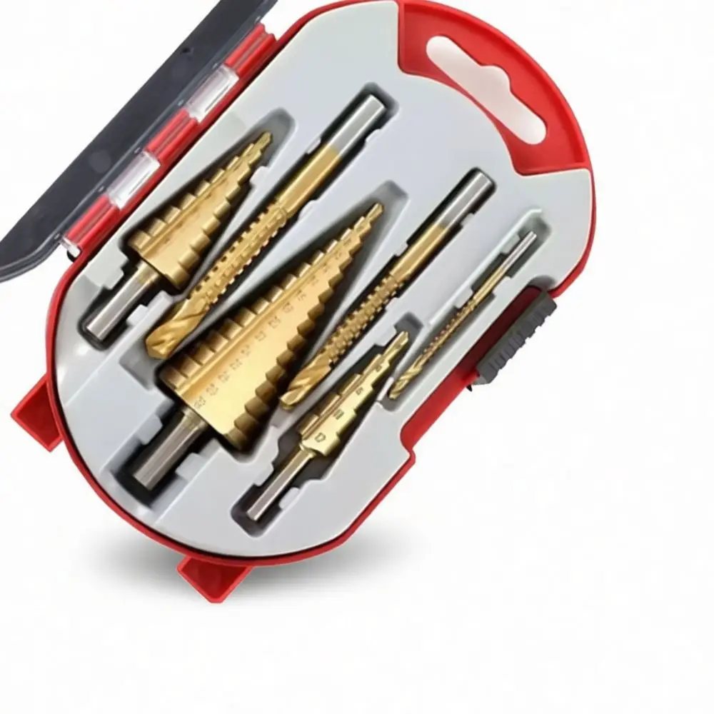Professional Saw Tooth Step Drill Bit Set Titanium Coated Spiral Flute Metal Opening Tool For Electric Drill Accessories