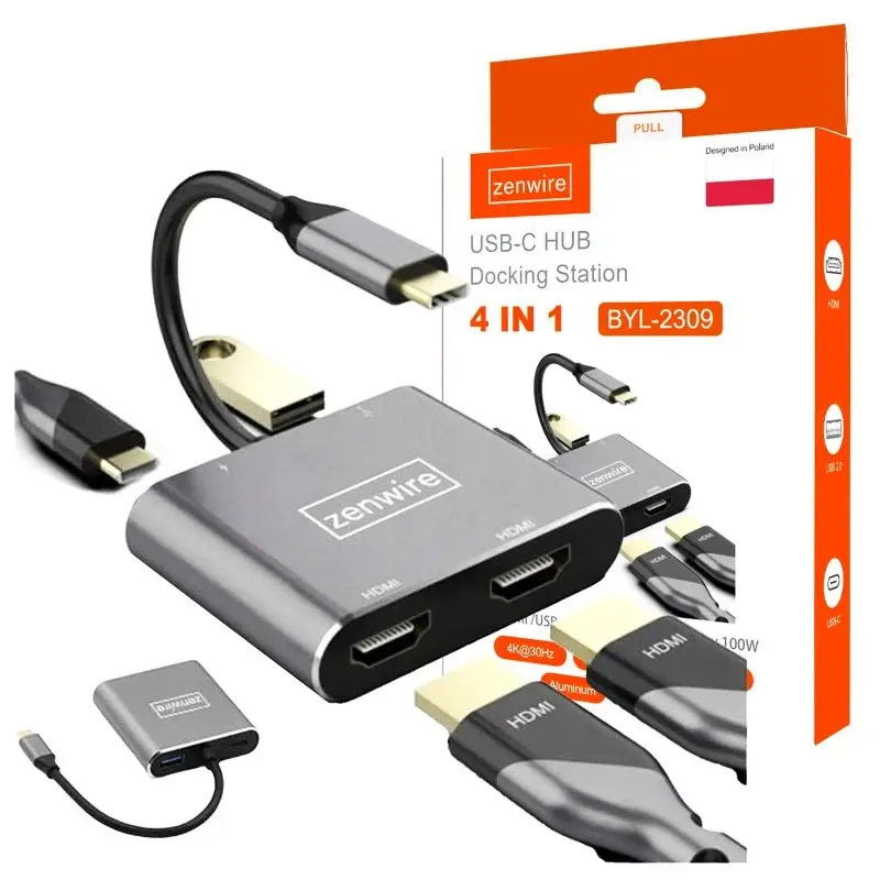 ADAPTERHUB USB-C 4W1 2x HDMI 4K USB 3.0 Zenwire BYL-2309