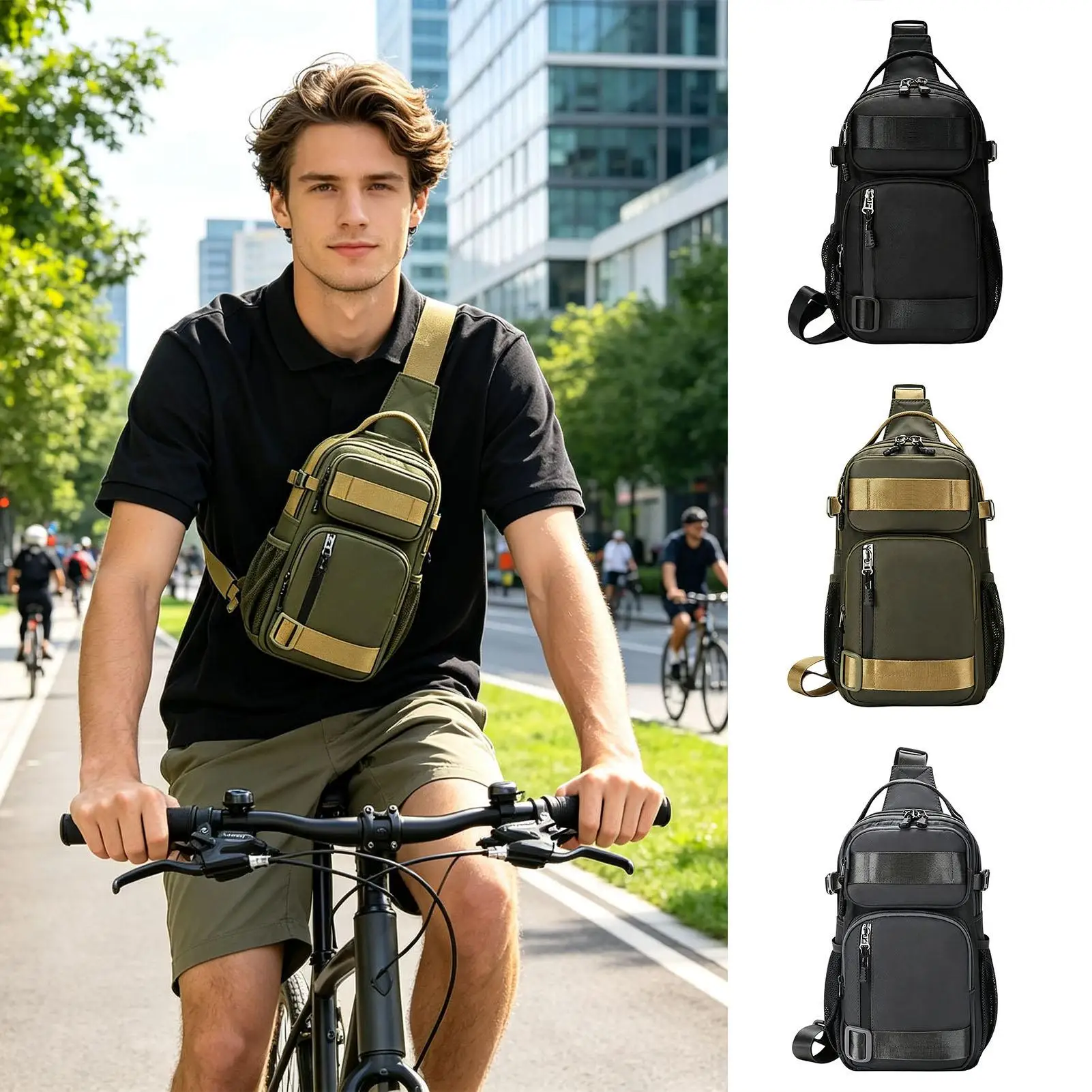 Lightweight Mens Sling Bag Adjustable Oxford Cloth Casual Pouch Waterproof Over The Shoulder Bag for Commuting Cycling Gym Hikin