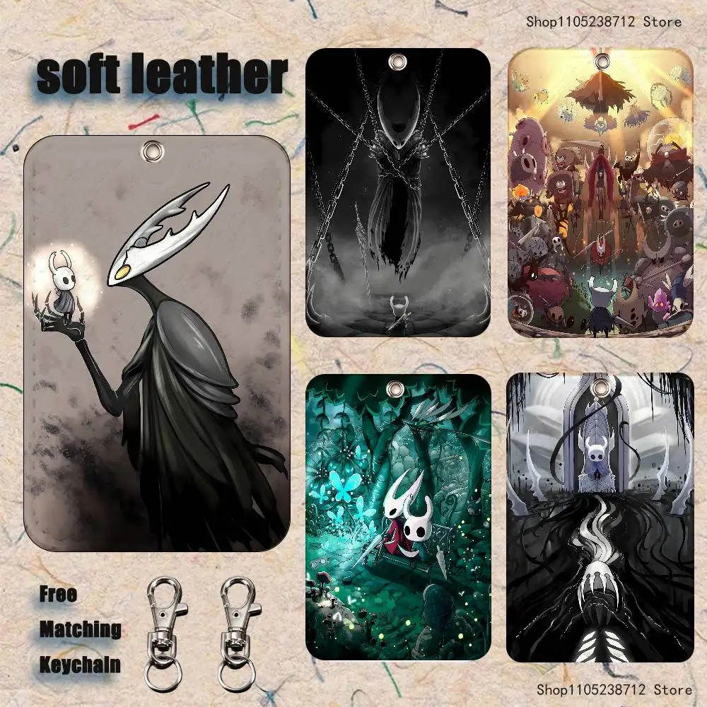 Horror Anime H-Hollow K-Knights patrón PU tarjetero de cuero llavero cerradura de puerta etiqueta de acceso funda para tarjeta de identificación llavero tarjeta