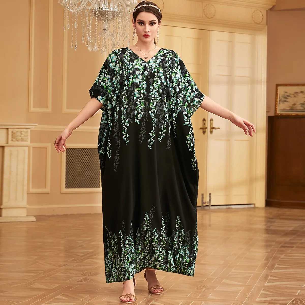 

Elegant Casual Saudi African Women Homewear Dresses Printing Floral Print Batwing Sleeve Abayas Turkish Kaftan Muslim Dress 2025
