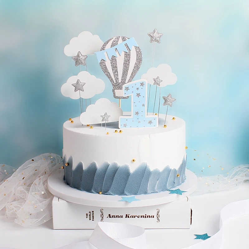 Hot air balloon Cake Topper One Year Old Cloud Star Happy Birthday Wedding Anniversary Party Baby Shower Baking Cake  DIY Decor