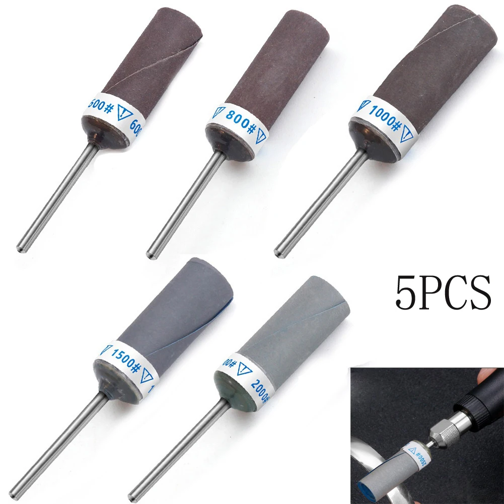 5pcs/set 600-2000 Grit Sandpaper Stick Grinding Head Abrasive Rotary Tool For Mirror Metal Wood Jwellery Jade Polishing