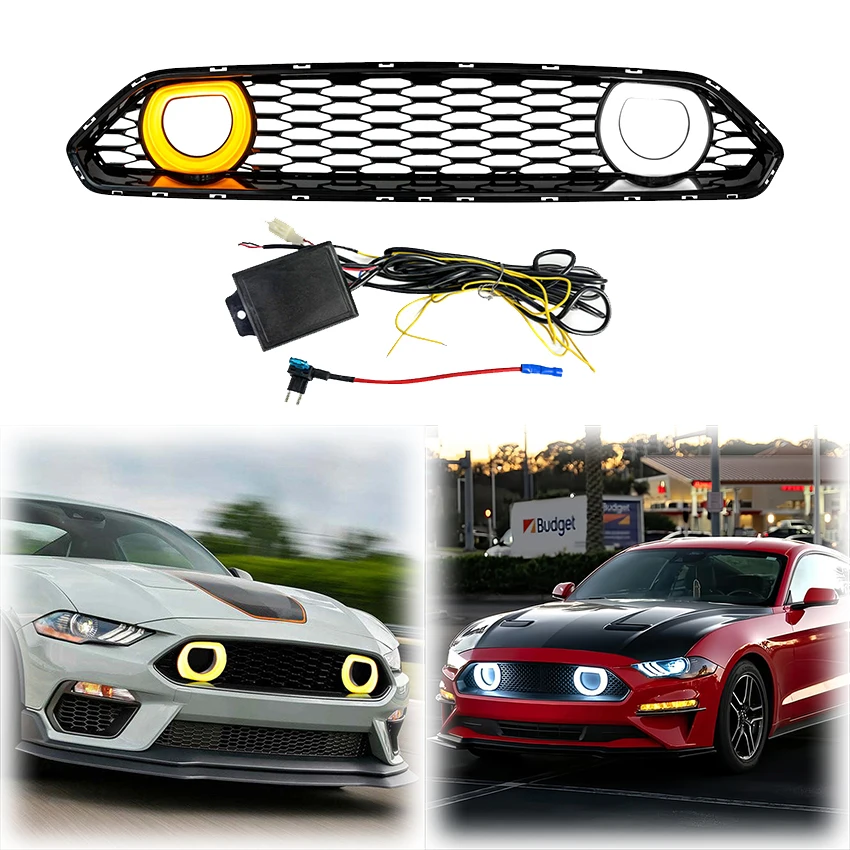 

2018–2023 для Ford Mustang S550 светодиодные гоночные грили в стиле Mach1, решетка переднего бампера с решетками указателей поворота DRL