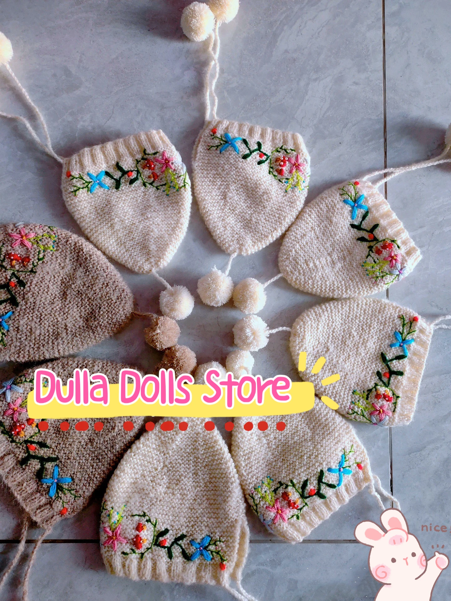 Dula Handmade Mushroom embroidered elf beanie yarn Knitted hat  gloves cap Blythe ob24 ob22 1/6 Bjd Doll Accessories