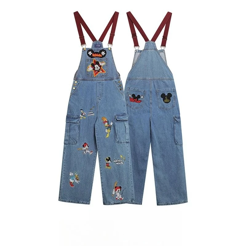 

plus sizekorean climate lot pants Disney Spring Men's Mickey Embroidered Denim Overalls, American Trendy Couple Style Jumpsuits
