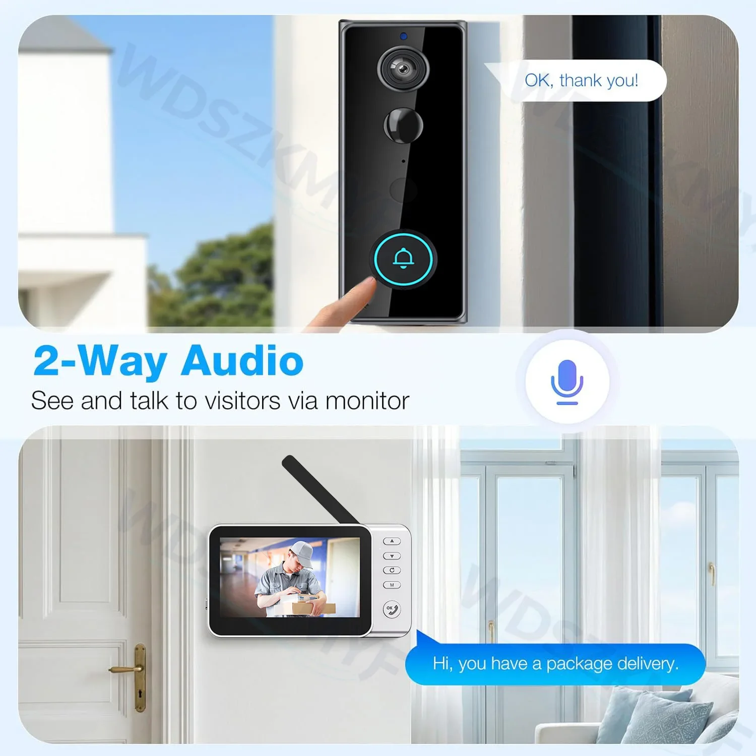 New Waterproof Wireless Doorbell Camera 4.3in IPS Screen Active Wake-Up Video Intercom Doorbell 1080P Home Security Door Bell view 6