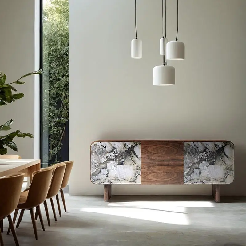 

Natural Marble Sideboard, Mid-century Modern Luxury Stone Buffet Cabinet for Living Room & Entryway, Customizable