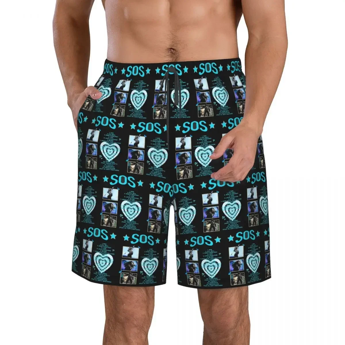 Pantalones cortos de playa para hombre, de la colección SZA SOS, con estampado de la canción, de secado rápido, ideales para el verano y para nadar.